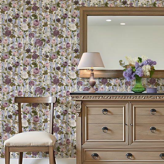 Purple Striped Floral Wallpaper by Claret & Key