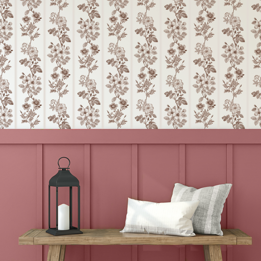 Maroon Stripes Floral Vintage Wallpaper by Claret & Key