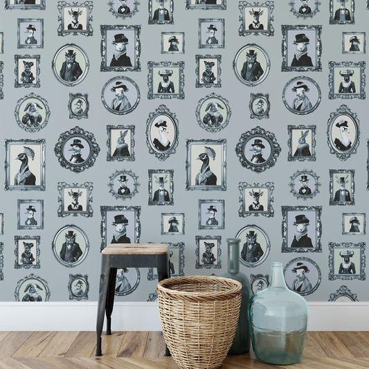 Blue vintage antique frame wallpaper by Claret & Key